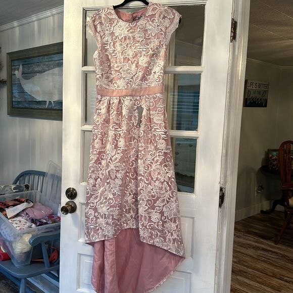 NWT Chi Chi London /Nordstrom Lace Cap Sleeved Open Back Dip Hem Dress (levaeh) - Picture 3 of 10